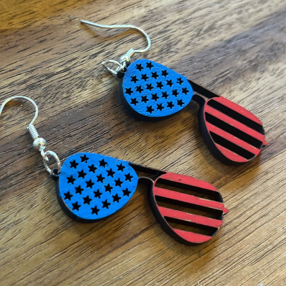 Wooden earrings made with laser engraver. Perfect for 4th of July!